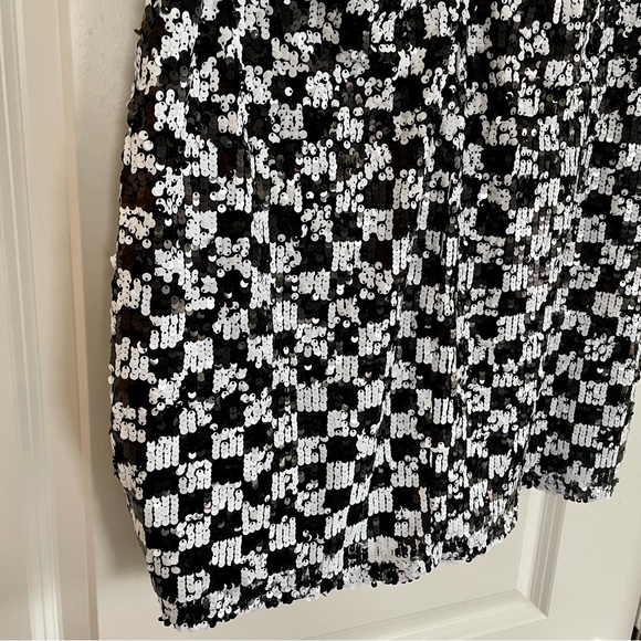 GB Black and White Checkered Sequin Mini Skirt NWT - Picture 5 of 5